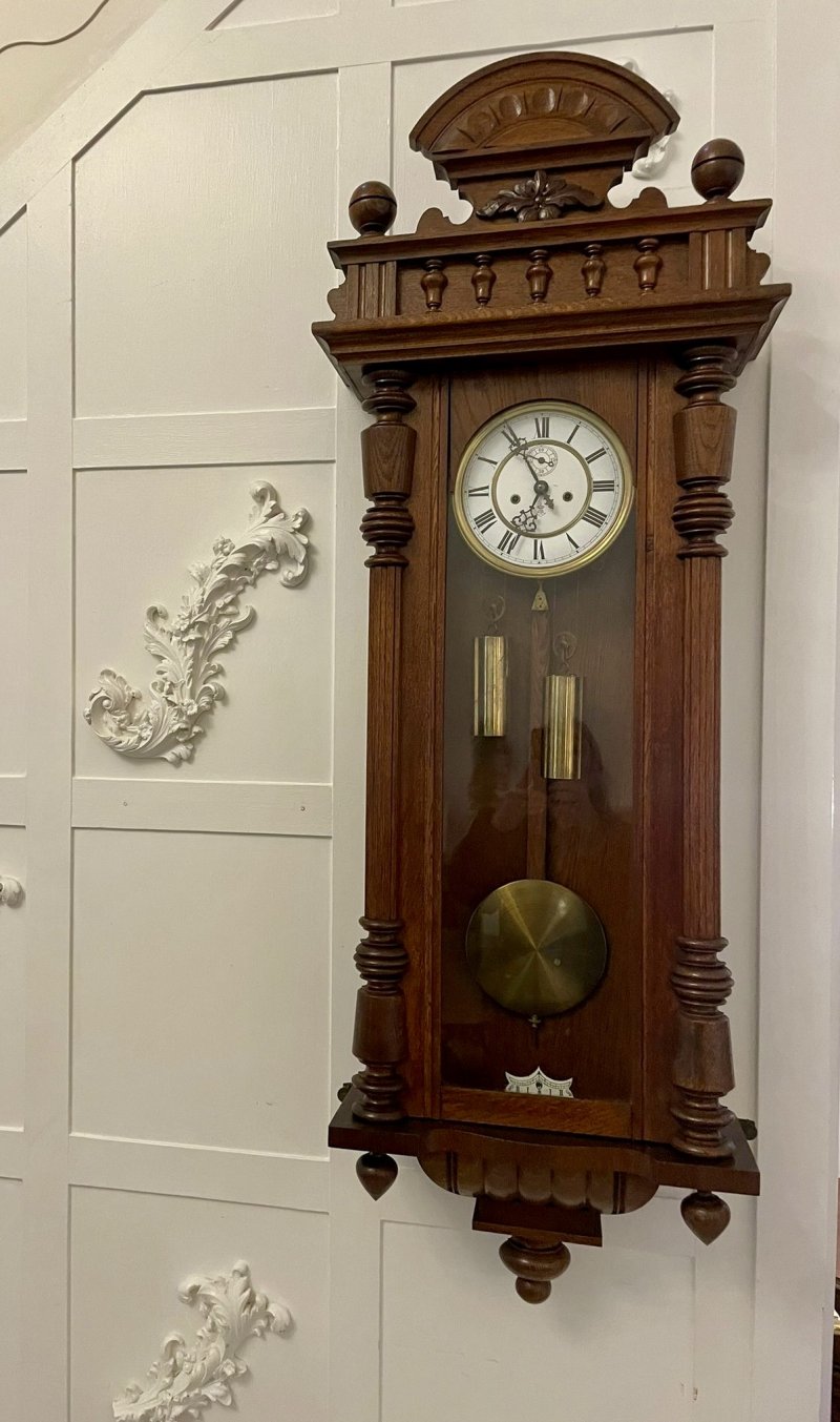 Antique Victorian Quality Carved Oak Vienna Wall Clock